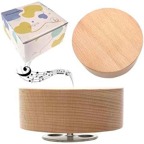 Pursuestar Over The Rainbow Music Box, Center Rotating 10cm Round Solid Wood Wind Up Musical Gift for Women Girls Mom Birthday Desktop Display Model Kits Holder Cover