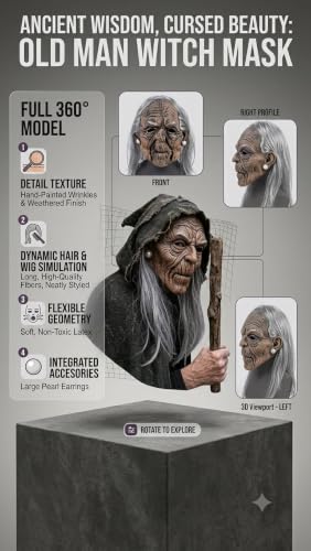 Generic Old Man Witch Mask with Grey Hair - Image 3