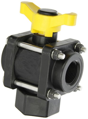 Banjo V100BL Polypropylene Bottom Load Ball Valve, Three Piece, Three Way, Full Port, 1