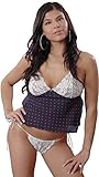 Women's Print Georgette Camisole G-String Set #7010 (L, Navy Dots)