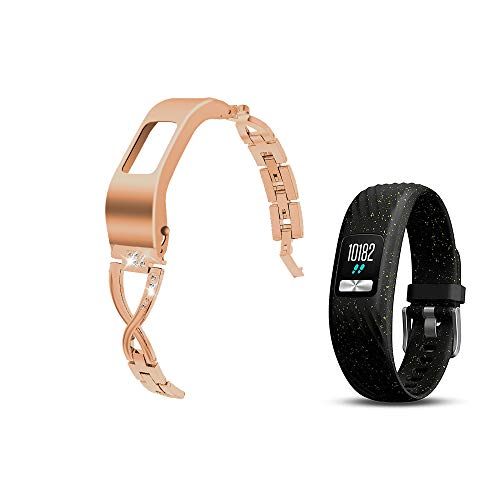 C2D JOY Stylish Steel Strap Compatible with Garmin vivofit 4 Activity Tracker Bands Replacement Accessory with Metal Case for Women - Rose Gold