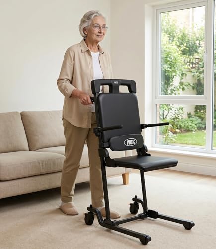VOCIC Movable Electric Chair Lift Floor Lift for Elderly Falls with Leather Padded Seat Short-Distance Transport Help Stand from Floor for Seniors Supports 440 LBS (AX35 PRO Black)