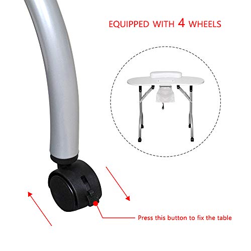 Foldable Manicure Table Nail Art Desk Station White 36-Inches With Fan And Wheels For Beauty Nail Tech Beginner Portable Nail Desk With Wrist Pad Wood Tabletop And Metal Frame #TOP4
