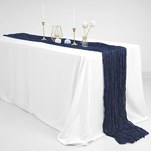10 Pcs Navy Blue Cheesecloth Table Runner 10Ft, Gauze Table Runner For Wedding Reception Sheer Bridal Shower Birthday Party Boho Table Decoration, Rustic Romantic Wedding Runner #TOP6