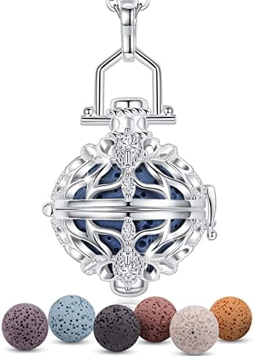 INFUSEU Aromatherapy Jewellery Essential Necklaces, Anxiety Relief Oils Diffuser for Women Girls Silver Plated Ellipse star Pendant with 24" Chain & 7 Reusable Lava Beads