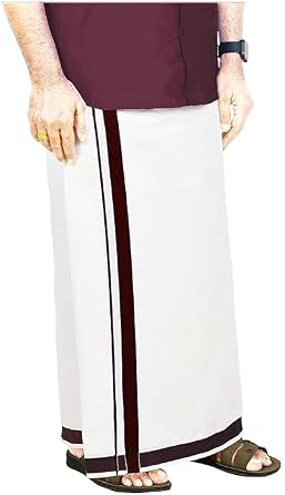 Kolakeer Mens Cotton White Dhoti with Kerala Kara Border - Traditional South Indian Veshti Mundu