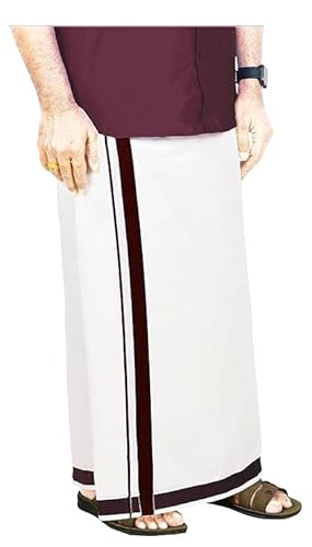 Kolakeer® Men's Cotton White Dhoti with Kerala Kara Border -