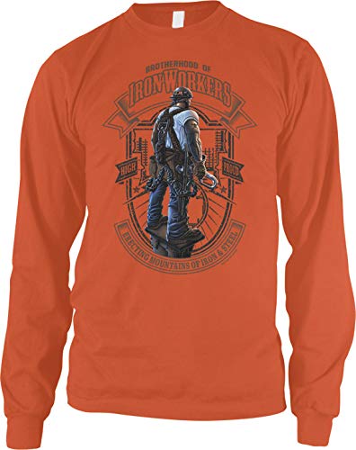 Amdesco Men's Brotherhood of Iron Workers Long Sleeve Shirt, Orange Large