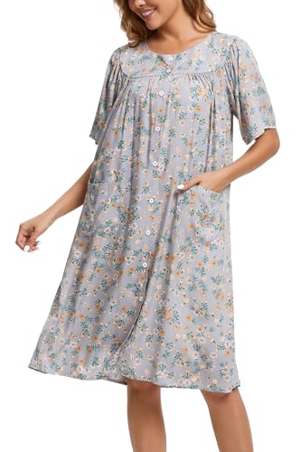Image of COSUNIONY House Dresses for Women Cotton Short Sleeve House Coat Buttons Down Dusters Robe with Pockets S-XXL