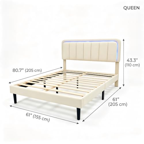 Garvee Queen Size Bed Frame with LED Lights and Upholstered Headboard - Image 2