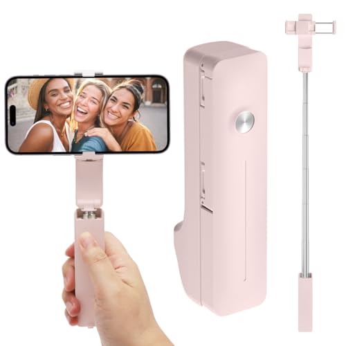 RANJIMA Mini perche à selfie portable Bluetooth avec télécommande, support rotatif à 360°, 72 cm, extensible pour iPhone/Samsung/Huawei/smartphone (rose)