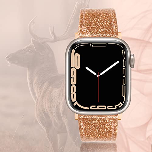 Swees Leather Band Compatible For Iwatch 38Mm 40Mm, Genuine Leather Replacement Strap Rose Gold Buckle Compatible Iwatch Series 6 5 4 3 2 1 Sports & Edition Women And Men, Glitter Rose Gold #TOP4