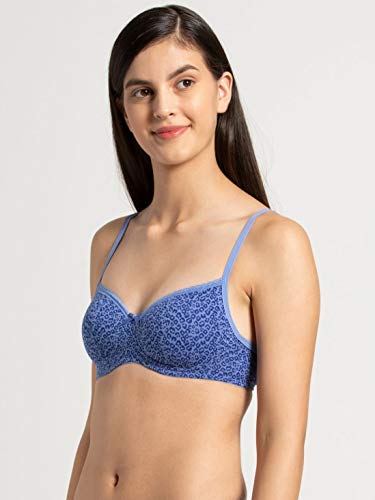 Image of Jockey 1723 Women Wirefree Padded Super Combed Cotton Elastane Stretch Medium Coverage T-Shirt Bra with Lace Styling