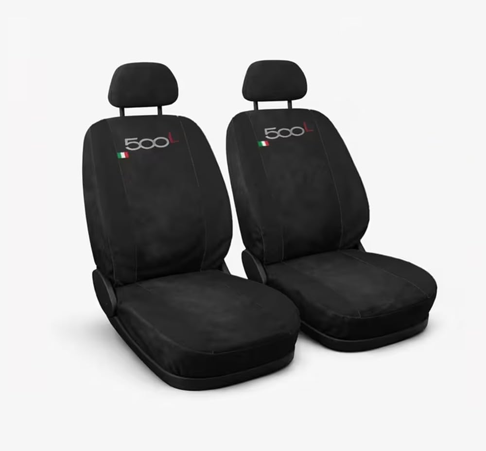 Susy Shop Coprisedili Anteriori Per 500L, Coppia Di Fodere Per Auto In Policotone con Logo Ricamato Made in Italy (Nero/Nero, Logo Ricamato)