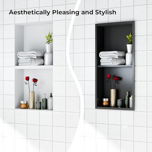 Double Shelf Shower Niche, 12" x 24" x 4" Stainless Steel Shower Niche, Waterproof Leak-Proof Bathroom Indoor Recessed Niche, Ready to Tile Niche for Bathroom Storage, Matte Black by ExploreHorizon - Image 5