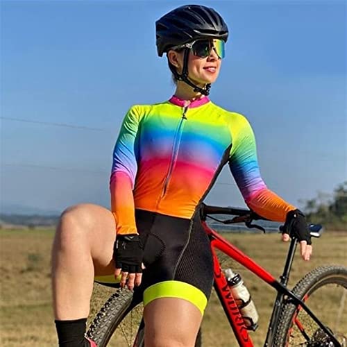Traje de carrera de triatlón, traje de ciclismo for mujer, pantalones cortos for bicicleta de montaña, sudadera de manga larga con bolsillos/mono con almohadilla de Gel 9D (Color : 02, Size : Medium