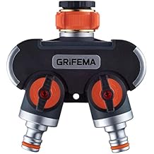 GRIFEMA GE1401-2 Garden Hose Splitter 2 Way, Double Hose Connector, Y Valve Water Tap Splitter, 3/4"and 1/2" Tap Distributor for Outdoor Tap and Garden Hoses, Orange / Black
