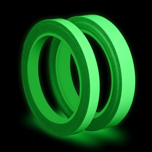 Molain 2PCS Glow in The Dark Tape, 0.59 in x 33FT/0.39 in x33FT Luminous Glow Tape High-Adhesive Waterproof Fluorescent Safety Tape Photoluminescent for Stairs Bikes Outdoor Gear DIY Walls Exit Sign