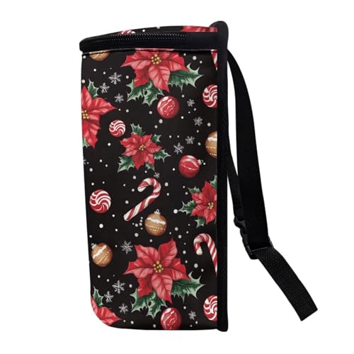 Image of Talayituse Christmas Flower Candy Bulb Snowflake Print Car Trash Can with Adjustable Straps, Car Trash Bag Bin Car Garbage Bag Multipurpose Storage Box for Vehicle Travel Camping Picnicing