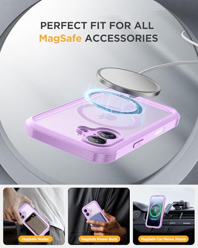 Image of Miracase for iPhone 17 Case 6.3'', Full-Body Military Grade Drop Protection Outdoor Phone case with Built-in Glass Screen &Camera Control,Easy Installation,No Gap,Compatible with MagSafe, Light Purple