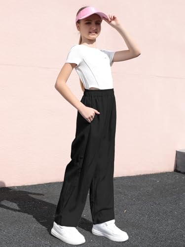 Image of SANGTREE Girls & Woman Wide Leg Pants Lightweight Casual Elastic High Waist Straight Leg Loose Trousers,4 Years - Woman 2XL