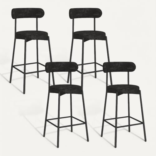 Lot de 4 tabourets de bar MIKI dossier incurvé en tissu chenille pieds en métal - vue 8