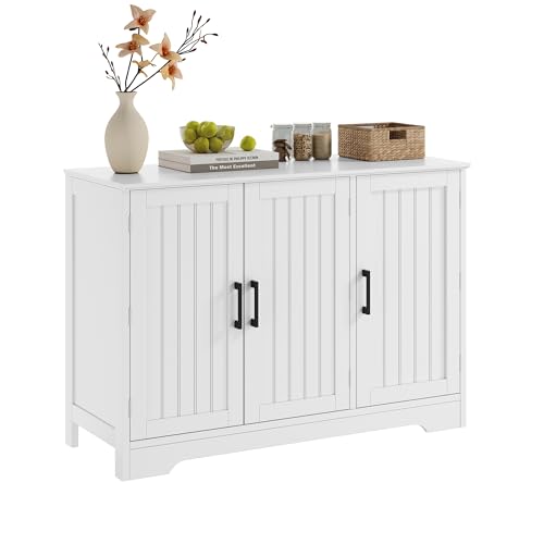 Image of ChooChoo Modern Sideboard Buffet Cabinet, Coffee Bar Storage Cabinet with Doors and Adjustable Shelves, Kitchen Storage Cabinet for Dining Room, Living Room, White
