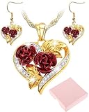 Confezione della collana a forma di cuore rosa: Riceverai 1 ciondolo a forma di rosa dell'amore e 1 paio di orecchini a forma di rosa dell'amore, che giacciono tranquillamente nella confezione regalo in attesa che tu li porti a casa