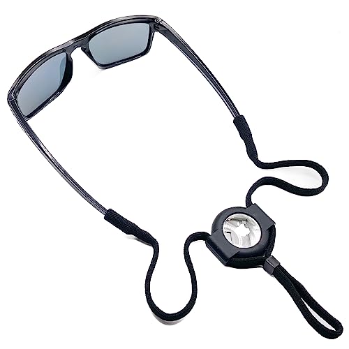 Eyeglass Lanyard Sunglasses Strap with Holder Compatible with AirTag Tracker Adjustable Eyeglass Strap for Eyewear Loss Prevention Sunglasses Lanyards (Black Sport Strap)