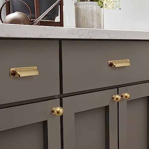 CABDM 10 Pack 1 Inch Vintage Ball Champagne Bronze Cabinet Knobs Kitchen Cabinet Hardware Satin Brass Drawer Knobs Pulls for Drawers. - 2