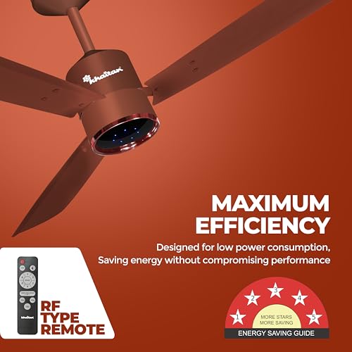 Image of Khaitan Ornate- 1200mm BLDC Ceiling Fan with Remote | 5 Star Rated | Durable & Long-lasting | Energy Saving | 3-Years Warranty | Pack of 1 | Timber Gold