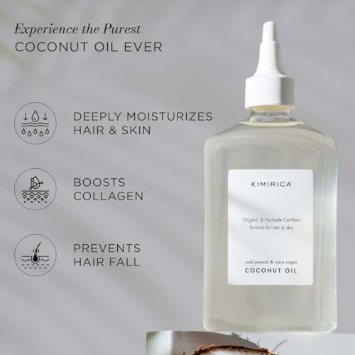 Image of Kimirica 100% Pure Coconut oil | Extra Virgin, Organic and Cold Pressed | Natural Nourishment For Hair, Face, Skin & Massage | Rich in Vitamin E & Fair-trade certified | 270 ml
