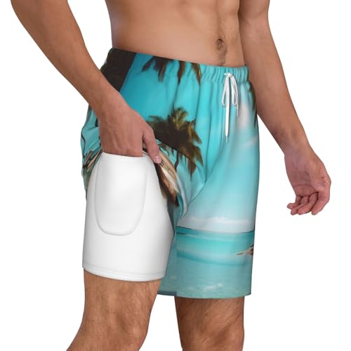 Short de bain homme avec doublure compression mer et palmiers - 3