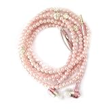 FILFEEL Elegant Jewelry Pearl Necklace Earphones with Microphone - Stylish 3.5mm Headphone for Girls (Pink)