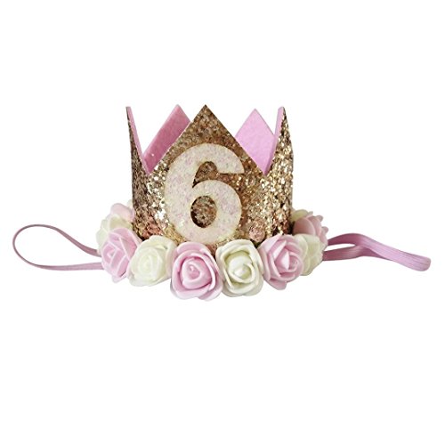 Huhu833 Baby Stirnbänder Mädchen Pailletten Kopf Zubehör Stirnband Baby Rose Elastic Geburtstag Anzahl Krone Headwear (C) Cover