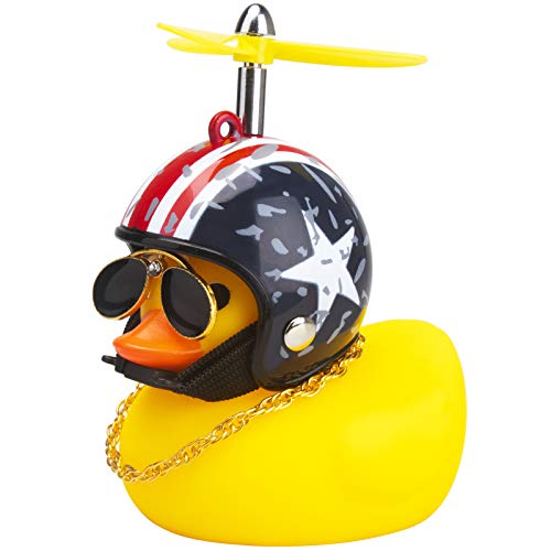 wonuu Rubber Duck Toy Car Ornaments Yellow Duck Car Dashboard Decorations Cool Glasses Duck with Propeller Helmet (American Flag-Yellow)