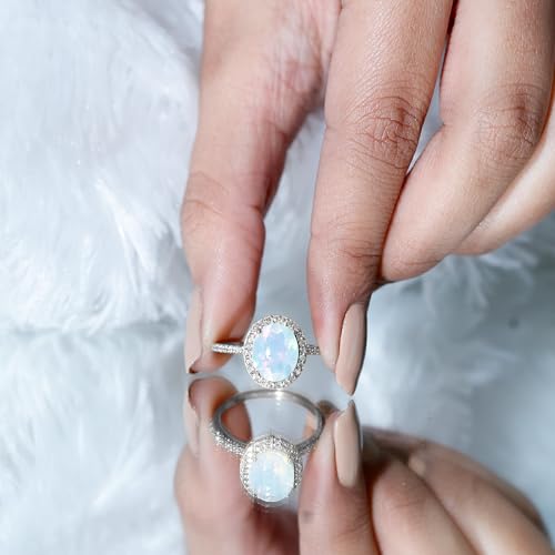 Certified Opal 8X10 mm Oval Engagement Ring, AAA Quality, Natural Rainbow Opal Diamond Halo Ring (Ready to Gift)4