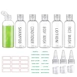 Decorniqu Travel Bottles for Toiletries 6 Pack 100ml Leakproof Pre-labeled Travel Size Containers TSA Approved Shampoo and Conditioner Bottles Plastic Squeeze Bottles with Flip Cap Travel Essentials