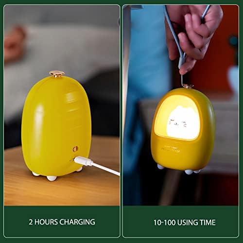 Smilodon Cute Night Light Kids, Bedside Lamp for Baby, Kawaii Gift for Children, Animal Night Light, Yellow Kitten, Portable, Rechargeable, Battery Operated, Dimmable, Three Light Mode