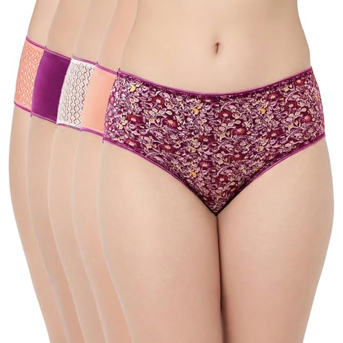 Image of juliet Cotton Hipster Premium Panties Set of 5 Full Coverage Stretchable Fabric