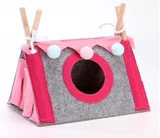 Tienda de campaña triangular para animales pequeños de color rosa, casa de cerdo Giunea, material de fieltro transpirable, acogedora cama escondite para mascotas con ventana circular para cobayas