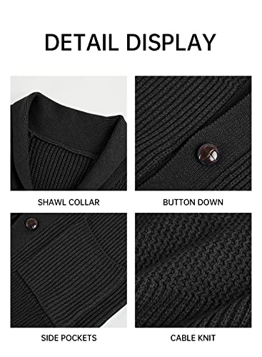 Boys Shawl Collar Cardigan Fall Casual Button Down Long Sleeve Cable Knit Sweater With Pockets Black #TOP2
