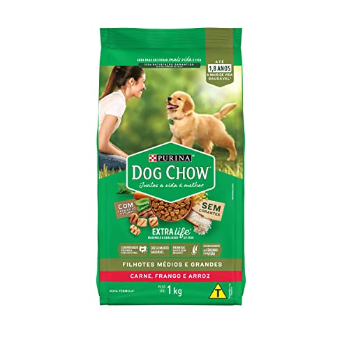 DOW CHOW NESTLÉ PURINA DOG EXTRALIFE Filhotes Médios e Grandes Carne, Frango e Arroz 1kg  