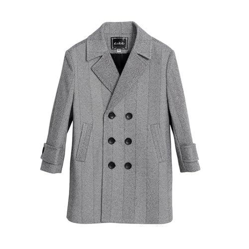 Kids Boys Classic Notched Collar Double Breasted Long Winter Pea Coat
