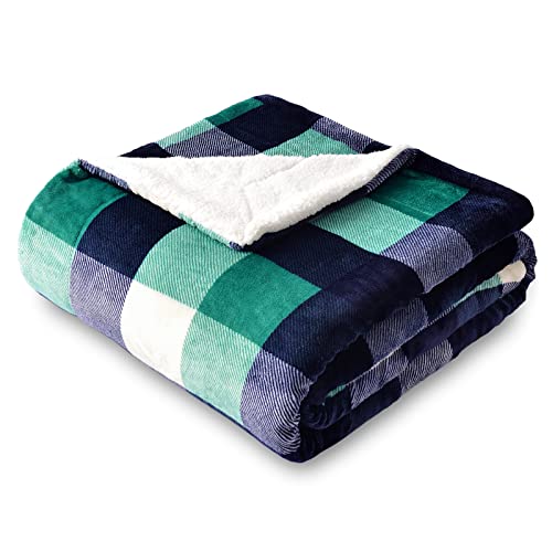 SOCHOW Plaid Couverture Polaire 150 x 200 cm Vert/Blanc, Plaid pour Canapé, Couverture Sherpa Double Face Super Douce à Carreaux Literie Luxueuse