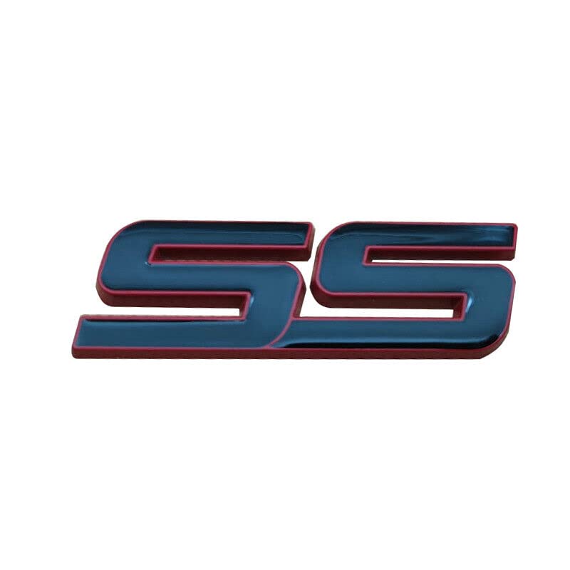 Image of 2Pc Trunk and Fender SS Emblem 10336980 3D Metal Badge Pearl Replacement for 2006 2007 2008 2009 2010 Impala Malibu HHR Cobalt SSR (Red Trim)