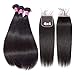 Gabrielle (14 16 18+12) 7A+ Brazilian Straight Hair Bundles with Lace Closure 4x4 Free Part 100% Unprocessed Brazilian Virgin Human Hair Weave Extension Natural Color Total 330G (11.68 Ounce)