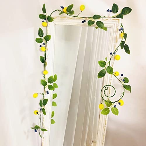 Artificial Lemon Blueberry Garland,Fake Lemon Vine Plants Faux Fruit Hanging Berries Wreath For Wedding Home Garden Office Hotel Party Craft Art Decoration (Lemon Vine, 2 Pack) #TOP6