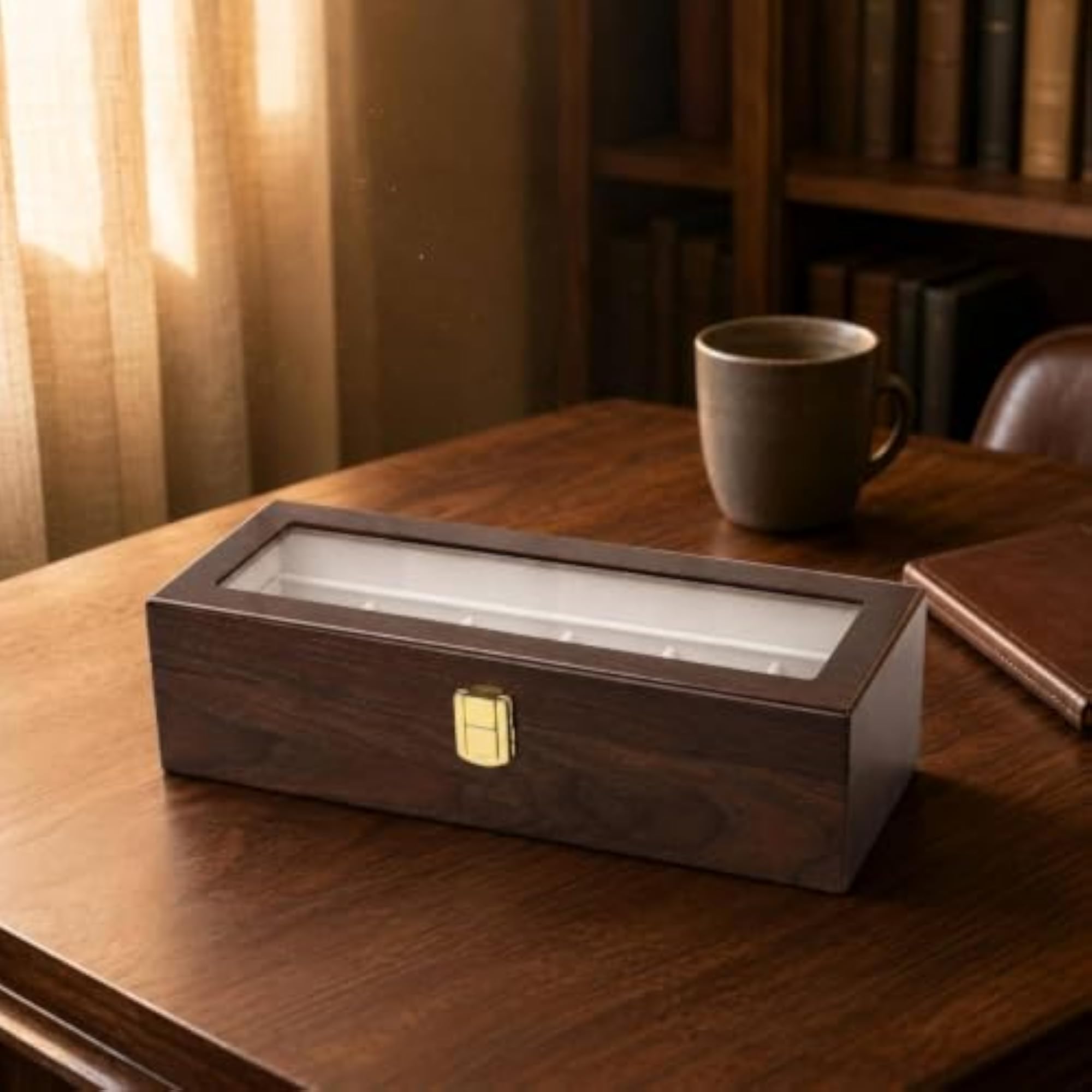 Wooden Watch Organizer Box with Transparent Top
