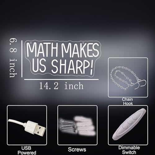 Image of Math Makes Us Sharp Neon Sign,Math Neon Lights for Classroom Decor,USB Powered LED Light Up Signs for Bedroom,Study Room,Party Decorations,Gift for Student,Teachers